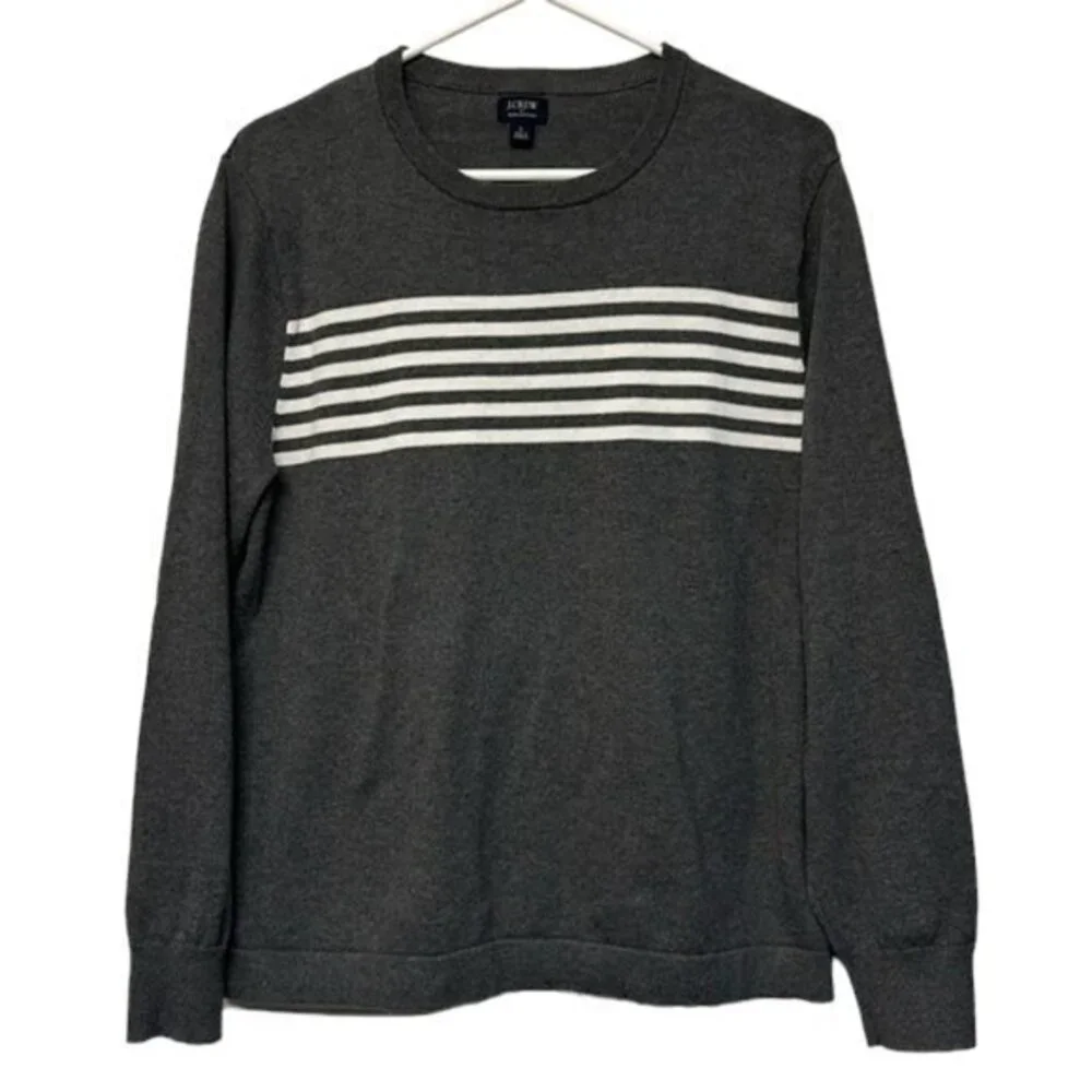Men's J. Crew Gray White Knit Stripe Crewneck Sweater Size Large EUC #1406